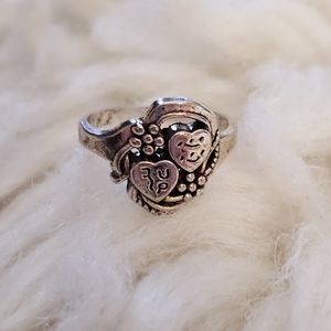 Double Heart Silver Tone Ring